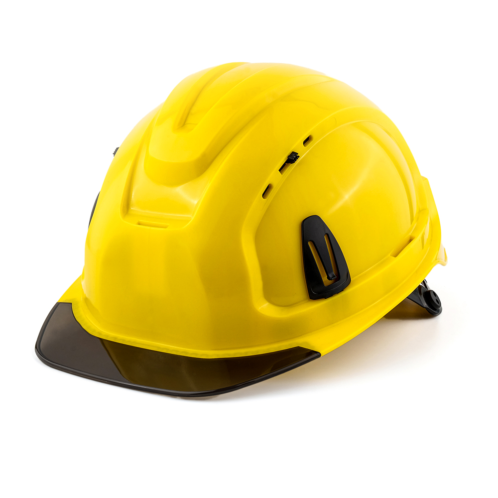 Каска защитная СОМЗ-80 Абсолют Престиж RAPID жёлтая, серый козырек